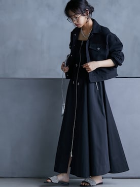 「レギュラー」｜「アイテム（デニムジャケット）」を使った、nissen Smile Modelsさん（レディース・163cm）の春コーディネート