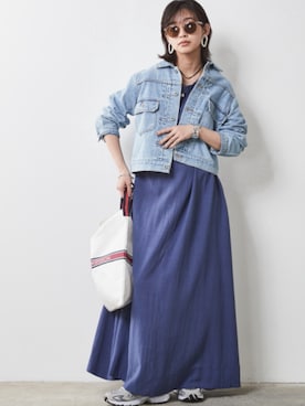 「レギュラー」｜「アイテム（デニムジャケット）」を使った、nissen Smile Modelsさん（レディース・163cm）の春コーディネート
