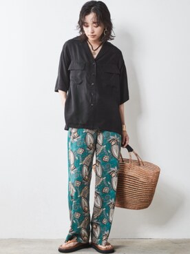 「CHIC STYLE（シックスタイル）の＜大きいサイズ＞エスニックプリントリラックスパンツ シックスタイル（その他パンツ）」を使った、nissen Smile Modelsさん（レディース・163cm）の夏コーディネート