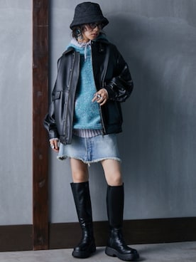 「大きいサイズレディースファッション」｜「アイテム（ブルゾン）」を使った、nissen Smile Modelsさん（レディース・163cm）の秋コーディネート