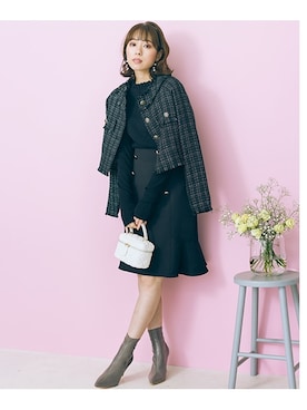 「大きいサイズレディースファッション」｜「アイテム（ノーカラージャケット）」を使った、nissen Smile Modelsさん（レディース・162cm）の秋コーディネート