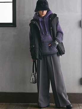 「大きいサイズレディースファッション」｜「アイテム（スラックス）」を使った、nissen Smile Modelsさん（レディース・163cm）の秋コーディネート