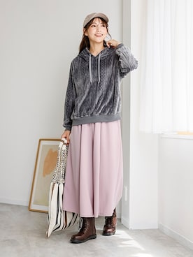 「nissen（ニッセン）の【ゆったり幅広】カジュアルレースアップショートブーツ（低反発中敷）（選べるワイズ）（ブーツ）」を使った、nissen Smile Modelsさん（レディース・170cm）の秋コーディネート