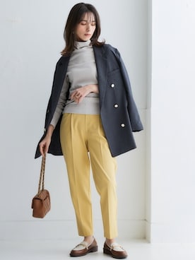 「nissen（ニッセン）の【褒められシルエット】テーパードパンツ（スラックス）」を使った、nissen Smile Modelsさん（レディース・160cm）の冬コーディネート