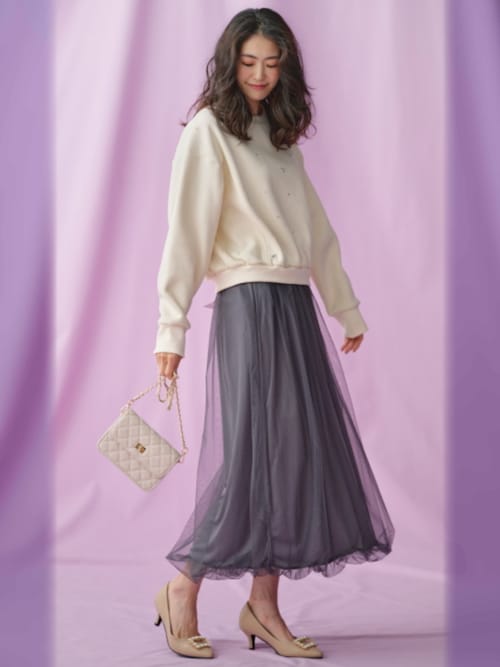 フロントビジュー付カットソートップス＜大きいサイズ有＞【Hana服