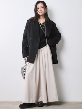 「CHIC STYLE（シックスタイル）のフレアマキシスカート＜大きいサイズ有＞シックスタイル（スカート）」を使った、nissen Smile Modelsさん（レディース・163cm）の秋コーディネート