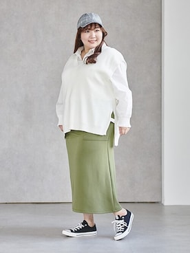 「ぽっちゃり」｜「アイテム（ベスト、ホワイト系）」を使った、nissen Smile Modelsさん（レディース・158cm）の秋コーディネート