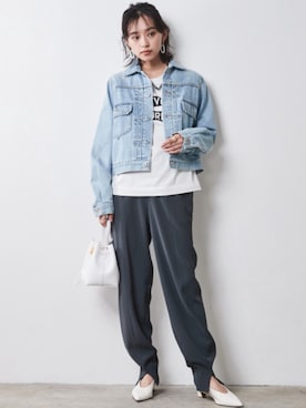 「レギュラー」｜「アイテム（デニムジャケット）」を使った、nissen Smile Modelsさん（レディース・163cm）の夏コーディネート