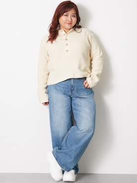 「ぽっちゃり」｜「アイテム（デニムパンツ）」を使った、nissen Smile Modelsさん（レディース・155cm）の冬コーディネート