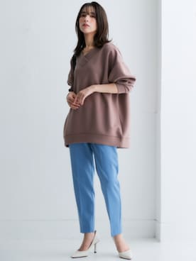 「nissen（ニッセン）の【褒められシルエット】テーパードパンツ（スラックス）」を使った、nissen Smile Modelsさん（レディース・160cm）の冬コーディネート