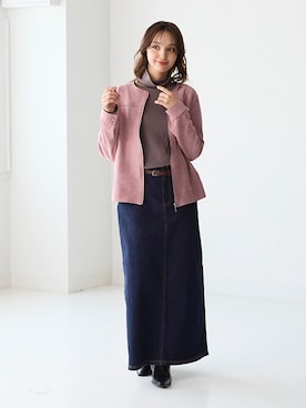 「アイテム（ライダースジャケット、ピンク系）」を使った、nissen Smile Modelsさん（レディース・163cm）の秋コーディネート