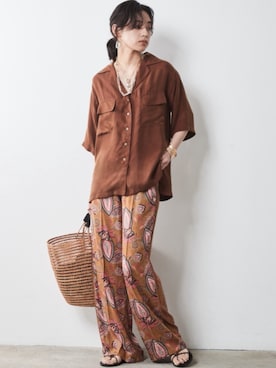 「CHIC STYLE（シックスタイル）の＜大きいサイズ＞エスニックプリントリラックスパンツ シックスタイル（その他パンツ）」を使った、nissen Smile Modelsさん（レディース・163cm）の夏コーディネート