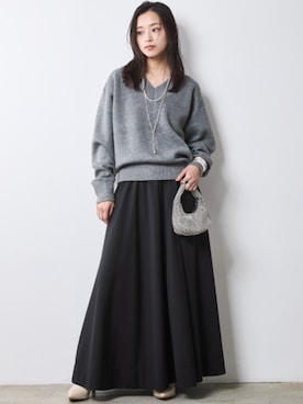 「CHIC STYLE（シックスタイル）のフレアマキシスカート＜大きいサイズ有＞シックスタイル（スカート）」を使った、nissen Smile Modelsさん（レディース・163cm）の秋コーディネート