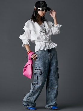 「GEVS.（ジェイヴィス）のアイテム（パンツ）」を使った、nissen Smile Modelsさん（レディース・163cm）の春コーディネート