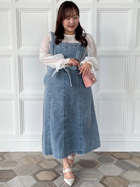「大きいサイズレディースファッション」｜「アイテム（ジャンパースカート）」を使った、nissen Smile Modelsさん（レディース・158cm）の春コーディネート
