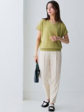 「nissen（ニッセン）の【褒められシルエット】テーパードパンツ（スラックス）」を使った、nissen Smile Modelsさん（レディース・160cm）の春コーディネート