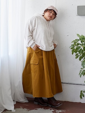 「nissen（ニッセン）の【ゆったり幅広】カジュアルレースアップショートブーツ（低反発中敷）（選べるワイズ）（ブーツ）」を使った、nissen Smile Modelsさん（レディース・155cm）の秋コーディネート