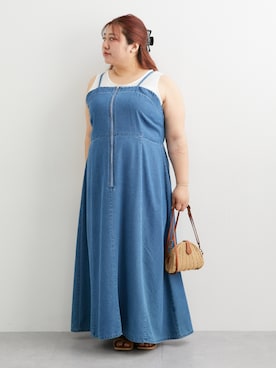 「nissen（ニッセン）の＜大きいサイズ＞シアーコンビトップス（ブラカップ付）（Tシャツ/カットソー、ホワイト系）」を使った、nissen Smile Modelsさん（レディース・158cm）の春コーディネート