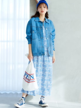 「レギュラー」｜「アイテム（デニムジャケット）」を使った、nissen Smile Modelsさん（レディース・167cm）の冬コーディネート