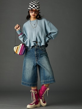 「レギュラー」｜「アイテム（スウェット）」を使った、nissen Smile Modelsさん（レディース・163cm）の冬コーディネート