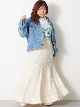 「大きいサイズレディースファッション」｜「アイテム（デニムジャケット）」を使った、nissen Smile Modelsさん（レディース・155cm）の春コーディネート