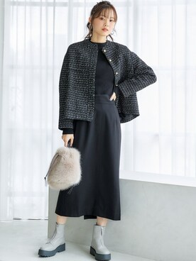 「大きいサイズレディースファッション」｜「アイテム（ノーカラージャケット）」を使った、nissen Smile Modelsさん（レディース・166cm）の秋コーディネート