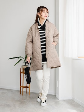 「レギュラー」｜「アイテム（ノーカラーコート）」を使った、nissen Smile Modelsさん（レディース・170cm）の秋コーディネート