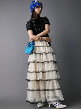 「GEVS.（ジェイヴィス）のアイテム（スカート）」を使った、nissen Smile Modelsさん（レディース・163cm）の春コーディネート
