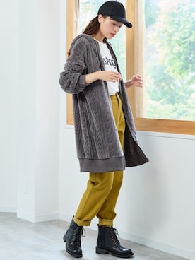 「nissen（ニッセン）の【ゆったり幅広】カジュアルレースアップショートブーツ（低反発中敷）（選べるワイズ）（ブーツ）」を使った、nissen Smile Modelsさん（レディース・167cm）の秋コーディネート