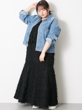 「大きいサイズレディースファッション」｜「アイテム（デニムジャケット）」を使った、nissen Smile Modelsさん（レディース・157cm）の春コーディネート