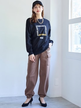 「大きいサイズレディースファッション」｜「アイテム（スウェット）」を使った、nissen Smile Modelsさん（レディース・167cm）の秋コーディネート