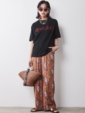 「CHIC STYLE（シックスタイル）の＜大きいサイズ＞エスニックプリントリラックスパンツ シックスタイル（その他パンツ）」を使った、nissen Smile Modelsさん（レディース・163cm）の春コーディネート