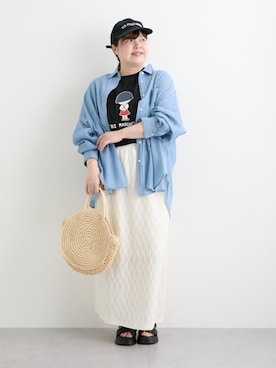 「nissen（ニッセン）の＜大きいサイズ＞カットソーナロースカート（スカート、ホワイト系）」を使った、nissen Smile Modelsさん（レディース・158cm）の夏コーディネート