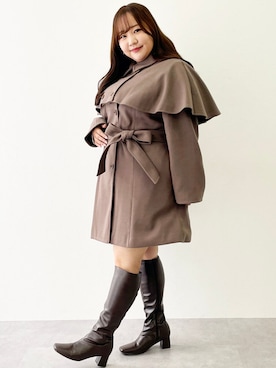 「大きいサイズレディースファッション」｜「アイテム（その他アウター）」を使った、nissen Smile Modelsさん（レディース・158cm）の秋コーディネート