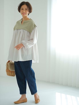 ニット切替異素材使いチュニックブラウス＜大きいサイズ有＞【Otona