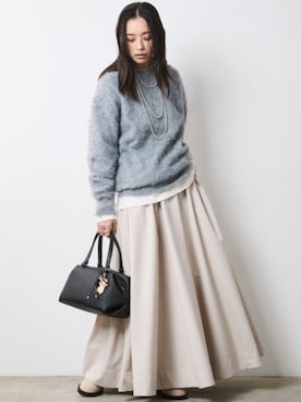 「CHIC STYLE（シックスタイル）のフレアマキシスカート＜大きいサイズ有＞シックスタイル（スカート）」を使った、nissen Smile Modelsさん（レディース・163cm）の秋コーディネート