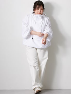 「大きいサイズレディースファッション」｜「アイテム（ジャケット/アウター）」を使った、nissen Smile Modelsさん（レディース・158cm）の冬コーディネート