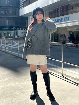 「レザースカート」｜「アイテム（ハンチング/ベレー帽）」を使った、wakaさん（レディース・161cm）の秋コーディネート