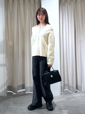 「FREE'S MART（フリーズマート）の◆〈ＭＦＭ〉前後２ＷＡＹオフショルシャギージップカーデ（ニット/セーター）」を使った、wakaさん（レディース・161cm）の秋コーディネート