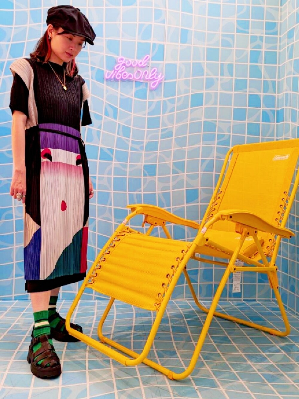 「夏コーデ、今日のコーデ、オトナカジュアル、きれいめカジュアル、低身長女子、休日スタイル、ootd、古着」｜「ISSEY MIYAKEのアイテム（ワンピース/ドレス、その他）」を使った、mikku0423さん（レディース・158cm）の夏コーディネートの1枚目の写真