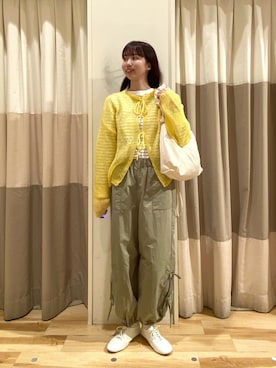 「Samansa Mos2（サマンサ モスモス）の透かしニットカーディガン（カーディガン/ボレロ）」を使った、moriさん（レディース・165cm）の冬コーディネート