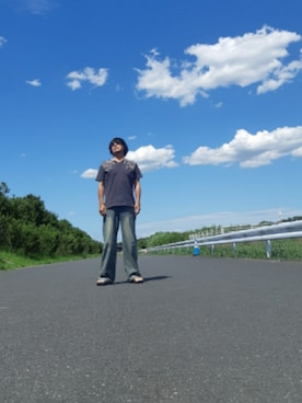 「古着のアイテム（Tシャツ/カットソー、ブラック系）」を使った、and5252さん（メンズ・171cm）の夏コーディネート