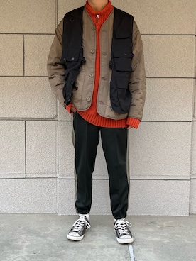 「H&M（エイチ・アンド・エム）のアイテム（ミリタリージャケット）」を使った、シュタさん（メンズ・170cm）の冬コーディネート