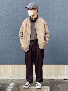 「GU（ジーユー）のアイテム（ミリタリージャケット）」を使った、シュタさん（メンズ・170cm）の冬コーディネート