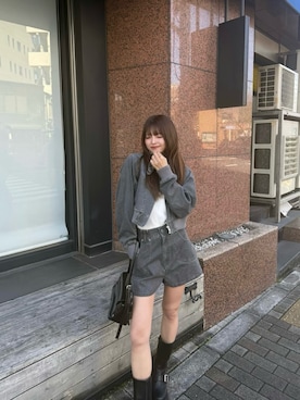 「MURUA（ムルーア）の【セットアップ対応】ウォッシュスタンドネックショートブルゾン（ブルゾン、グレー系）」を使った、juriさん（レディース・153cm）の春コーディネート
