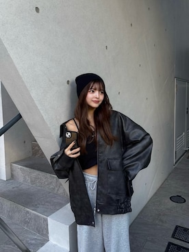 「アイテム（ライダースジャケット）」を使った、juriさん（レディース・153cm）の秋コーディネート