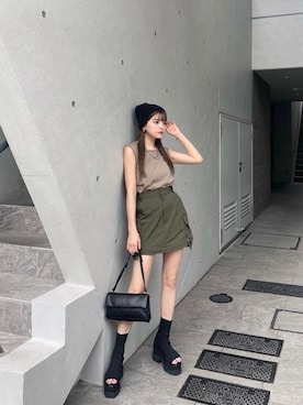 「アイテム（スカート、グリーン系）」を使った、juriさん（レディース・153cm）の夏コーディネート