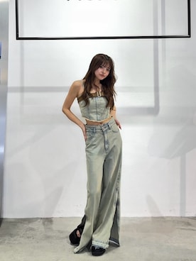 「MURUA（ムルーア）の【セットアップ対応】デニムビスチェ（その他トップス、ブルー系）」を使った、juriさん（レディース・153cm）の春コーディネート