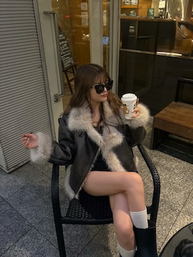 「アイテム（ムートンコート）」を使った、juriさん（レディース・153cm）の秋コーディネート