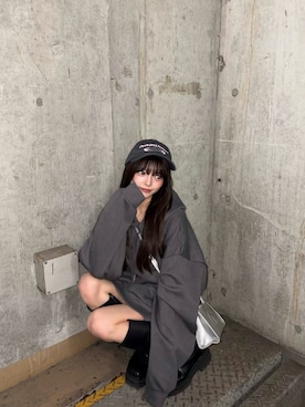 「MURUA（ムルーア）の【Opening Projectコラボ】バイカラーロゴキャップ（キャップ、グレー系）」を使った、juriさん（レディース・153cm）の春コーディネート